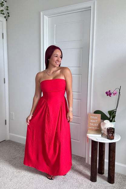 Lace Trim Strapples Midi Dress