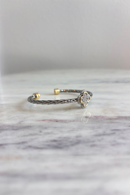 GRACIA CZ CLOVER MULTI TONE CUFF BRACELET