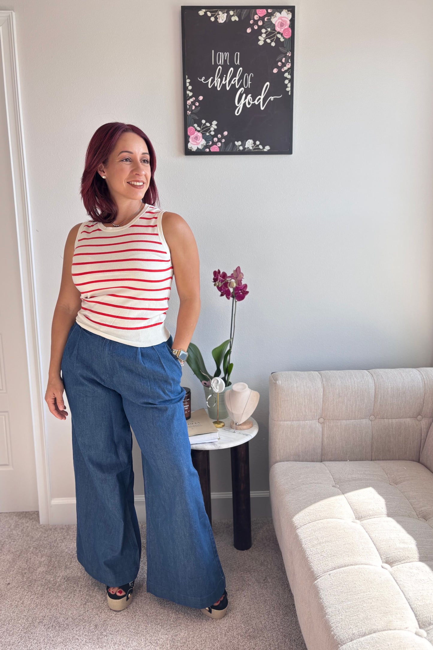 EVERYDAY ELEVATION KNIT TOP- STRIPE PRINT