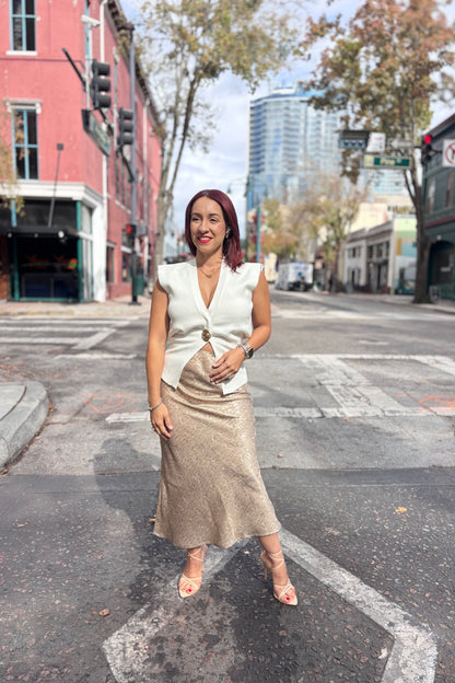 TAUPE SNAKE PRINT MIDI SKIRT