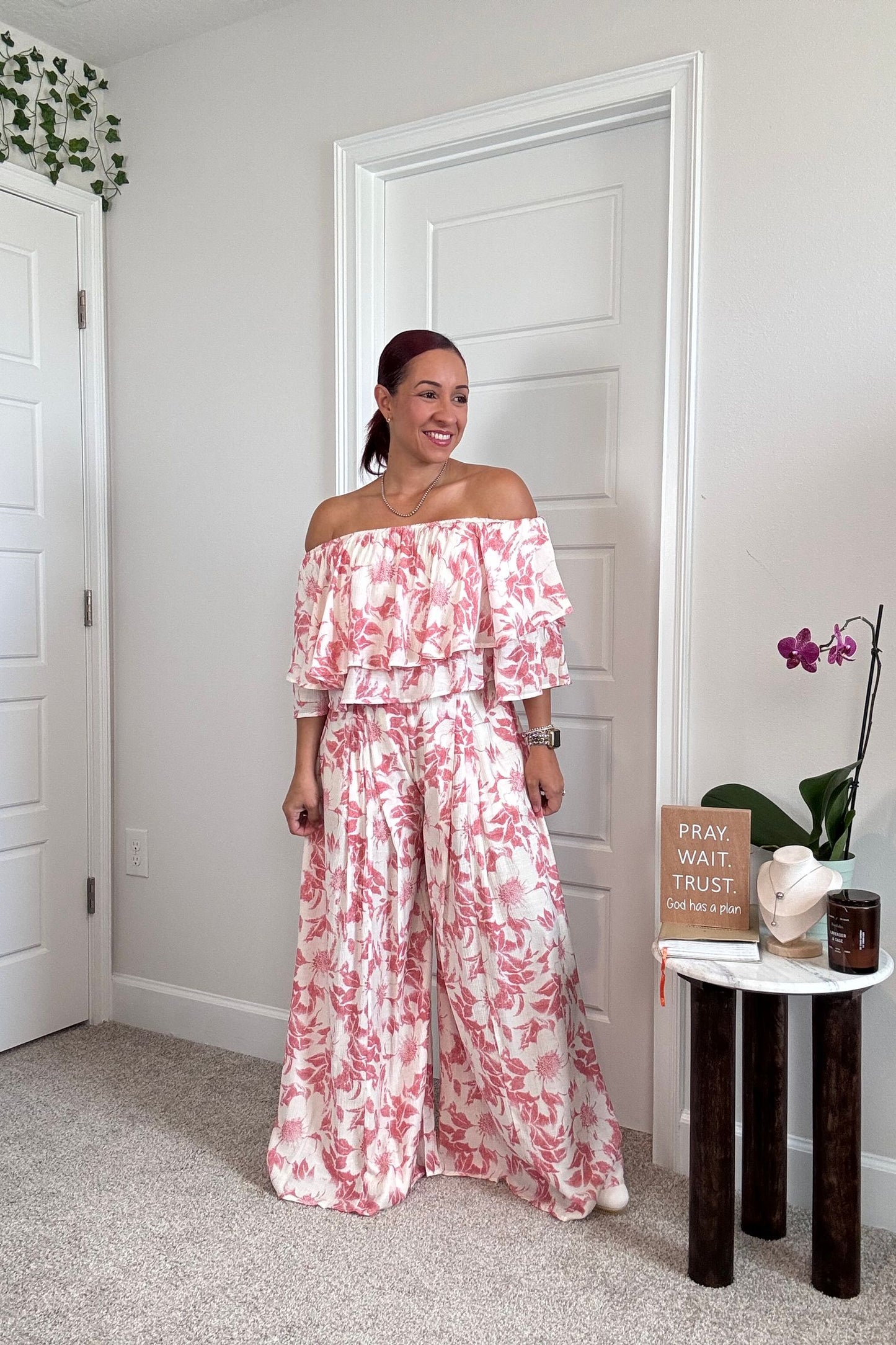 Floral Off Shoulder Pant Set