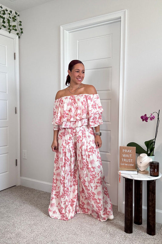Floral Off Shoulder Pant Set