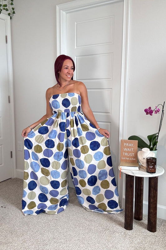 Blue and Green Polka Dot Jumpsuit
