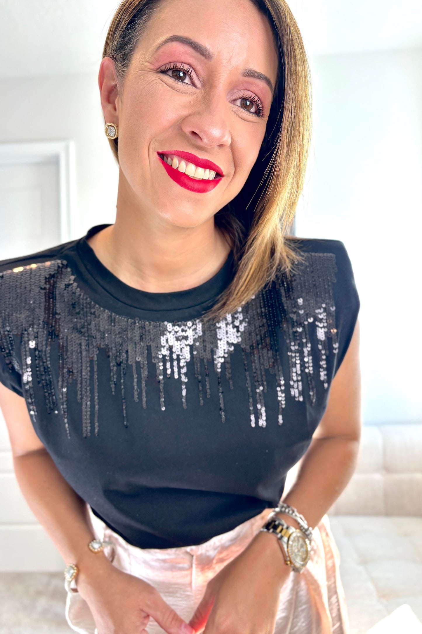 GRACEFUL TOP-BLACK SEQUIN SHIRT