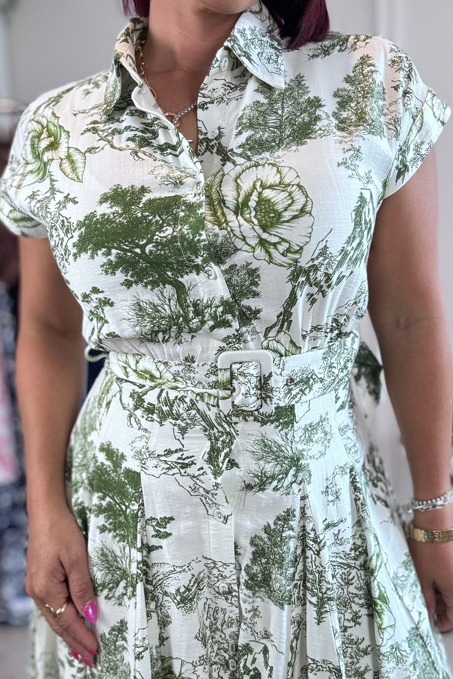 Printed Button Down Flared Midi Dress