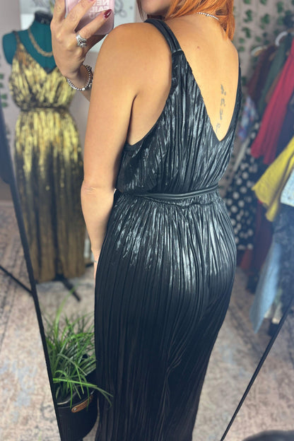 METALLIC PLEATED JUMPSUIT