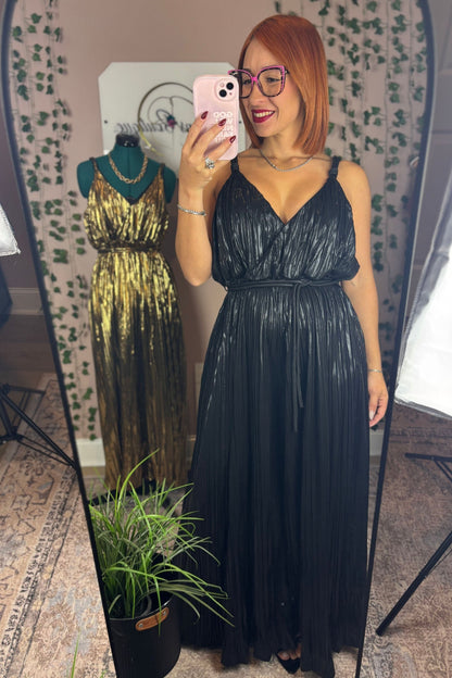METALLIC PLEATED JUMPSUIT