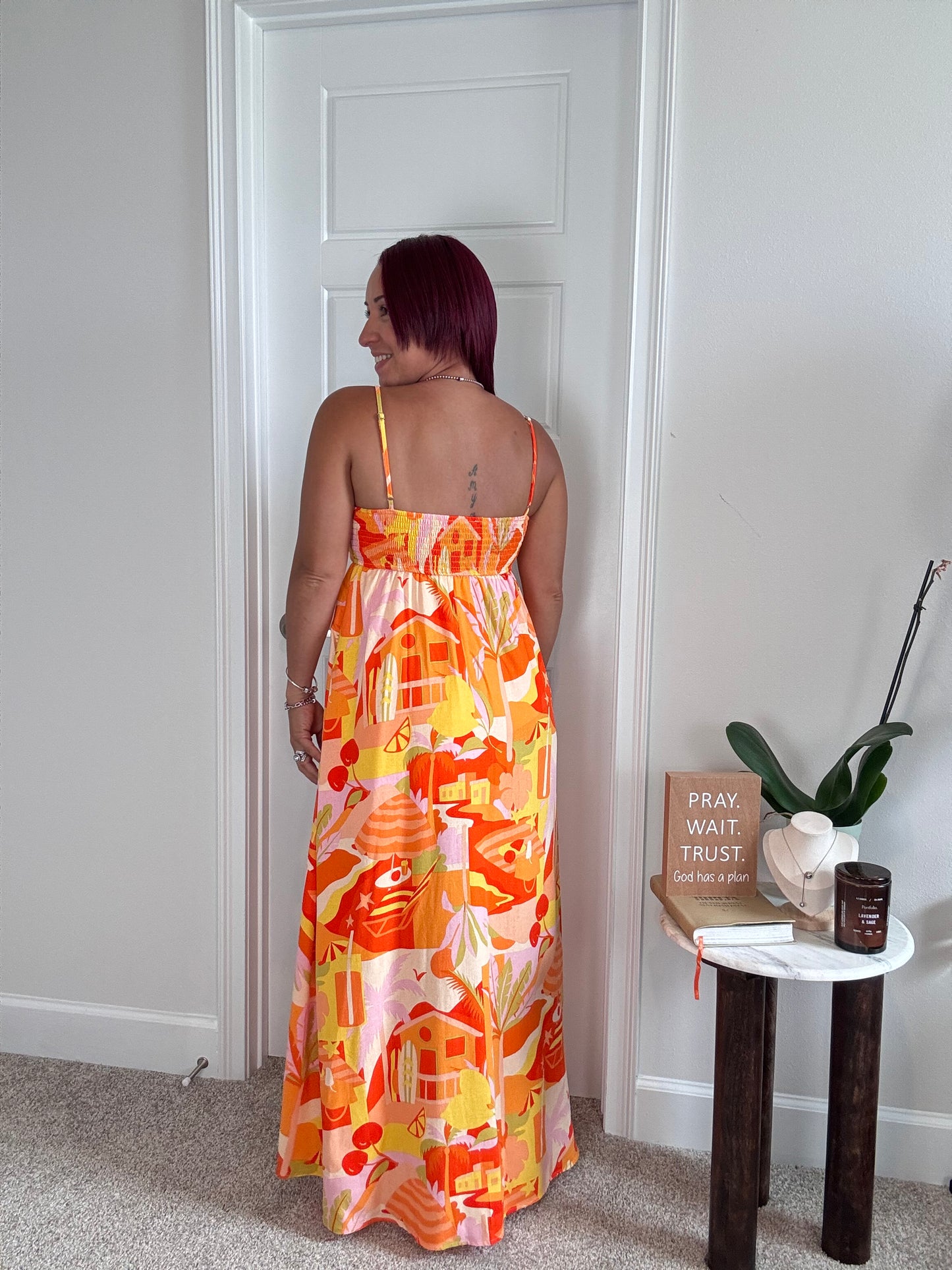 Beach Print Midi Dress