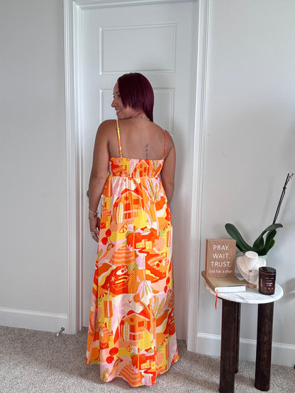 Beach Print Midi Dress