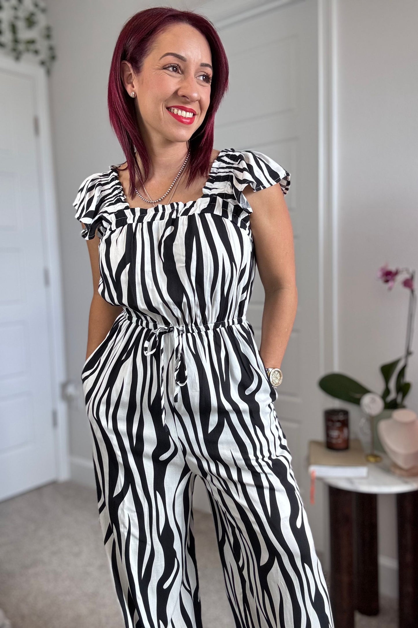 Black and white animal print jumpsuit