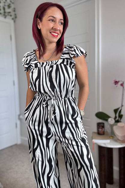 Black and white animal print jumpsuit
