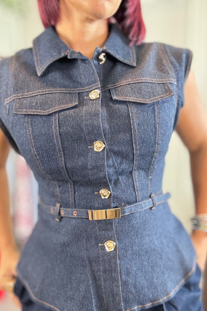 Blusa Peplum Denim Texturizada