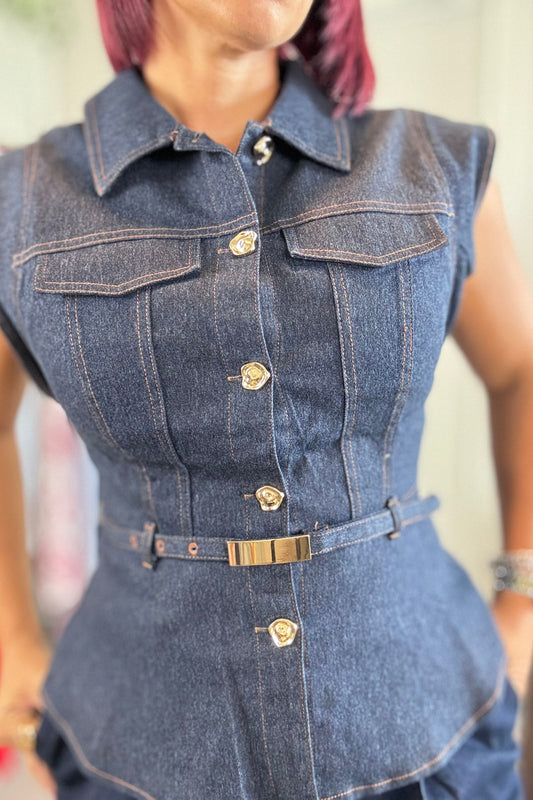 Blusa Peplum Denim Texturizada