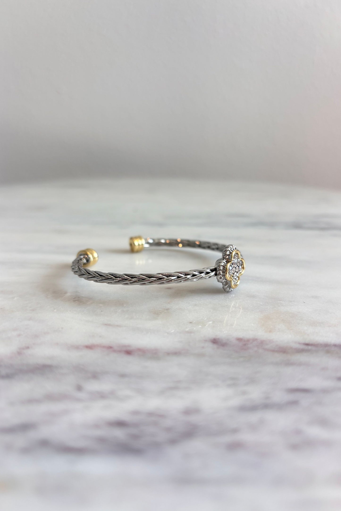 GRACIA CZ CLOVER MULTI TONE CUFF BRACELET