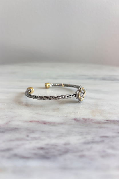 GRACIA CZ CLOVER MULTI TONE CUFF BRACELET