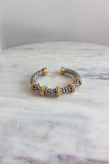 SERENIDAD GOLD PLATED TWO-TONE BANDS TEXTURED BRACELET – ELEGANT EVERYDAY ACCESSORY