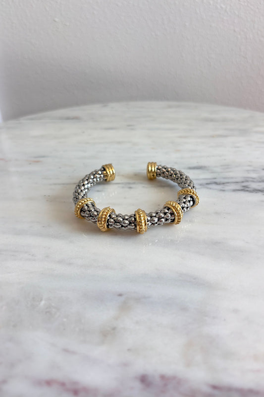 SERENIDAD GOLD PLATED TWO-TONE BANDS TEXTURED BRACELET – ELEGANT EVERYDAY ACCESSORY