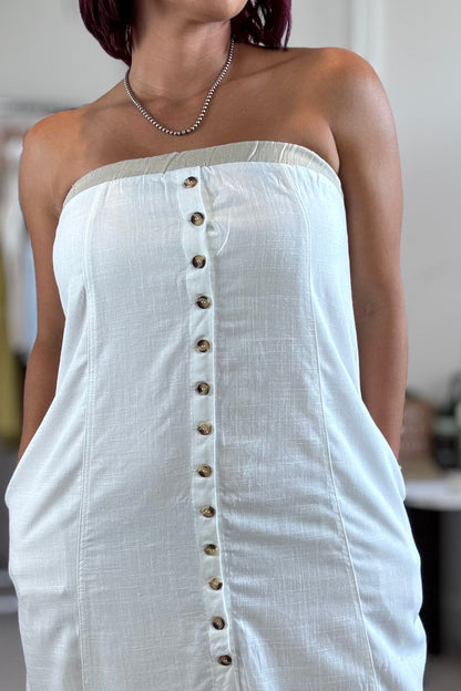 White strapless linen dress