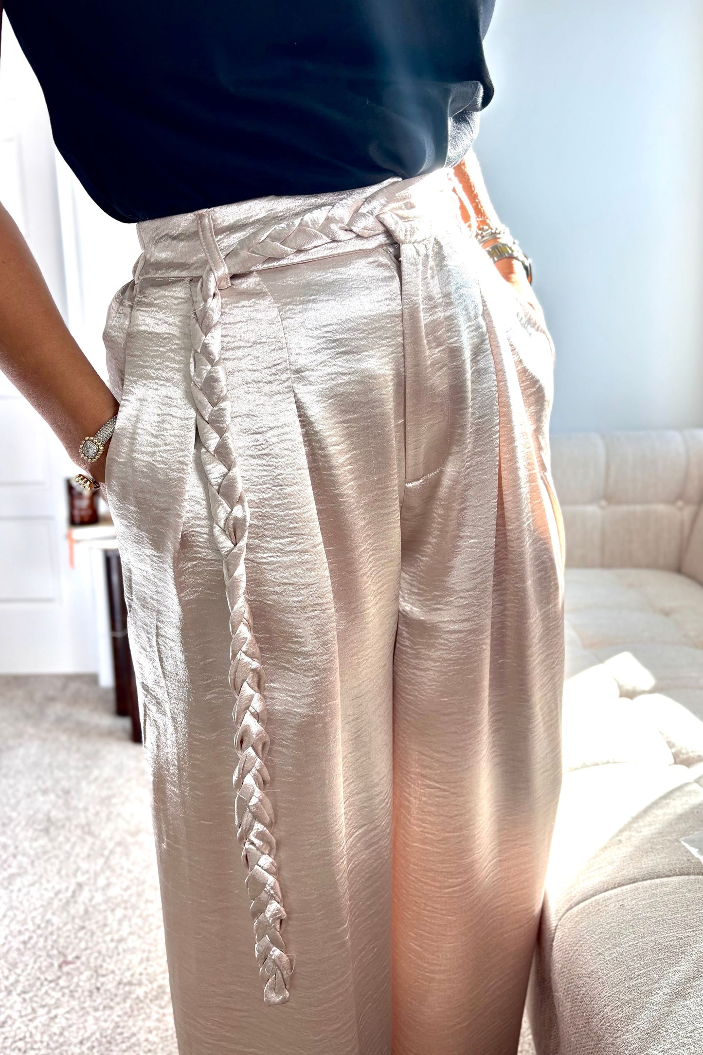 GRACE PANTS- CHAMPAGNE SATIN TROUSER