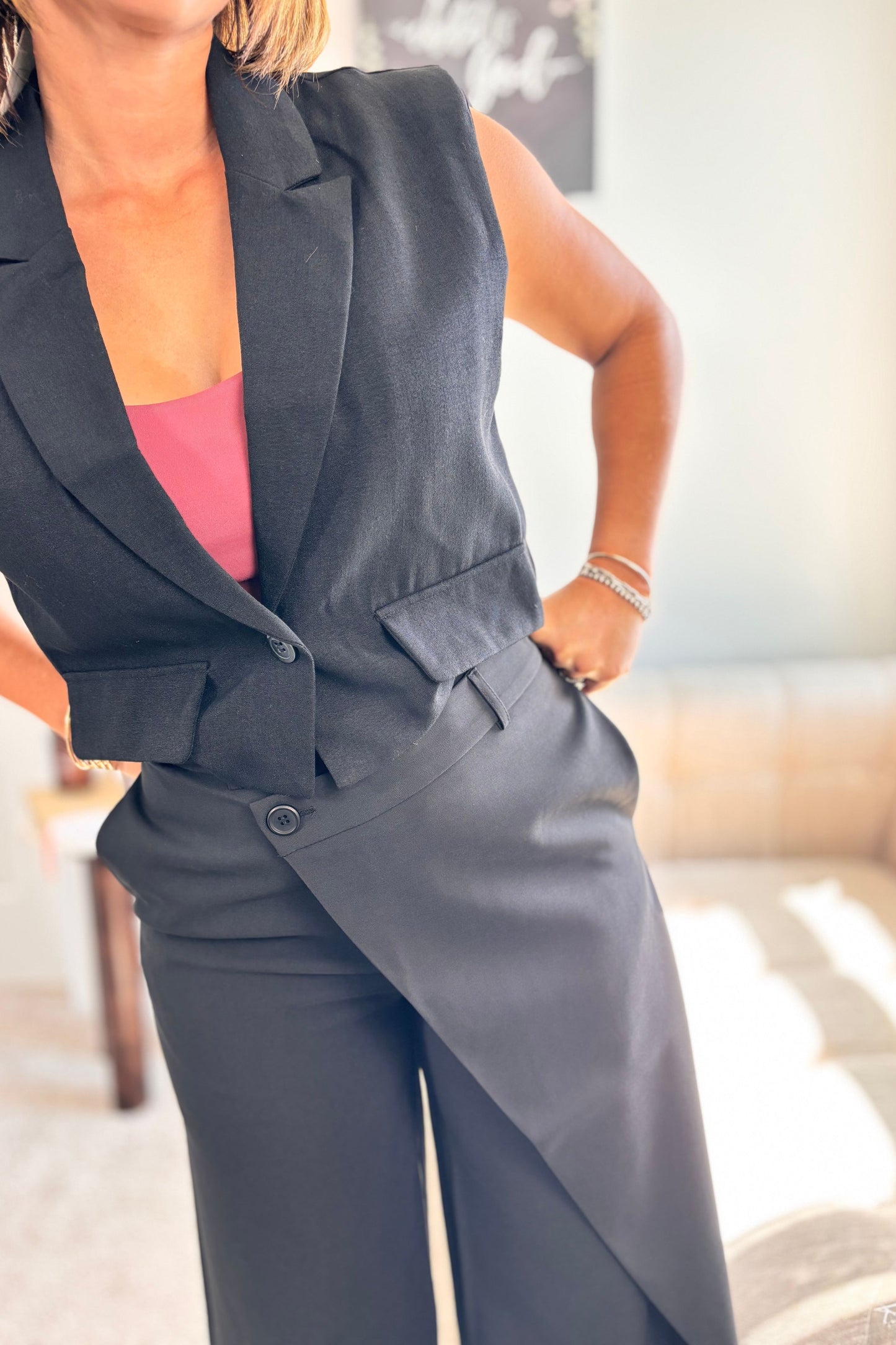 ASYMMETRICAL BLACK OFFICE PANTS