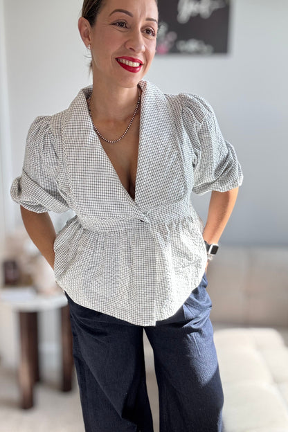 SUBLIME CHECK PEPLUM BLOUSE