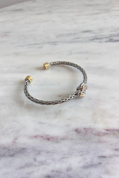 GRACIA CZ CLOVER MULTI TONE CUFF BRACELET