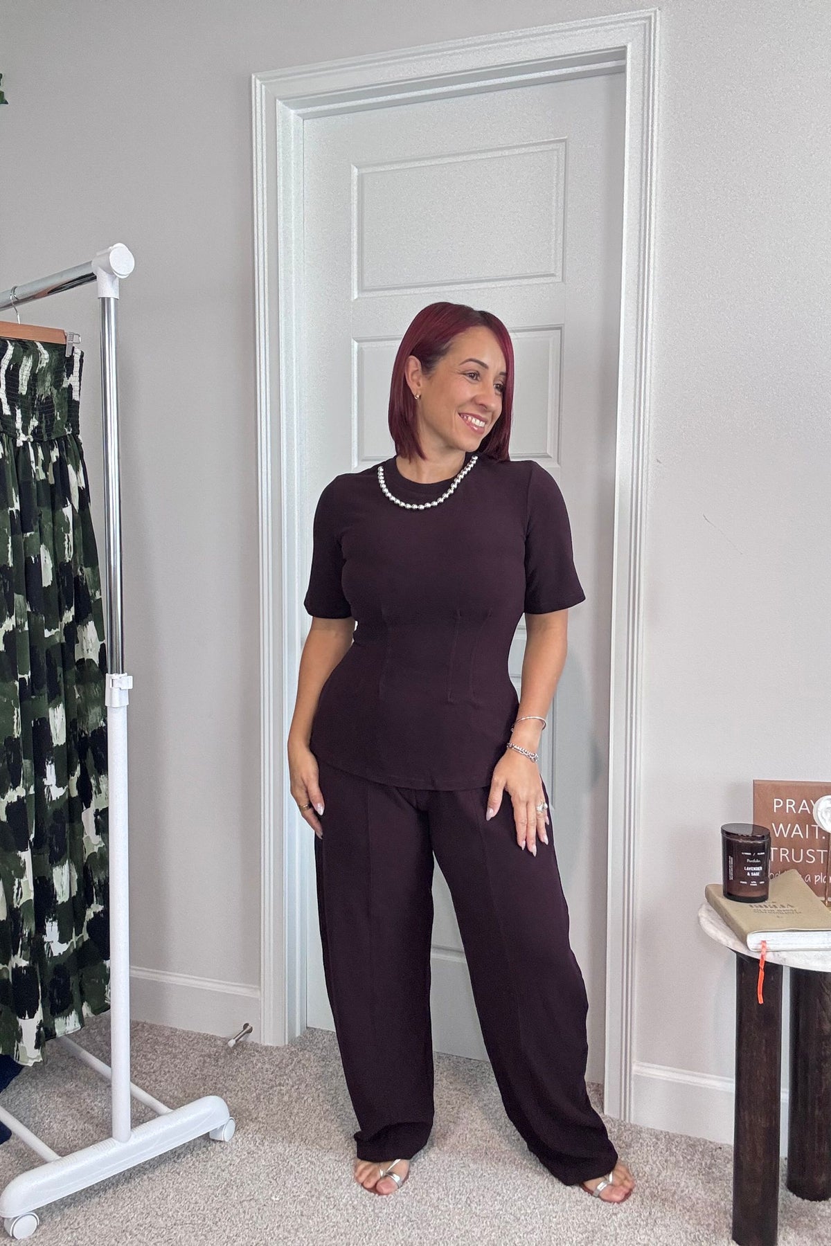 Pearl Neck Peplum Pants Set