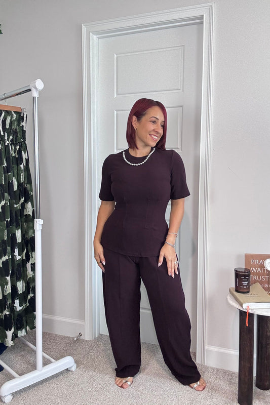 Pearl Neck Peplum Pants Set