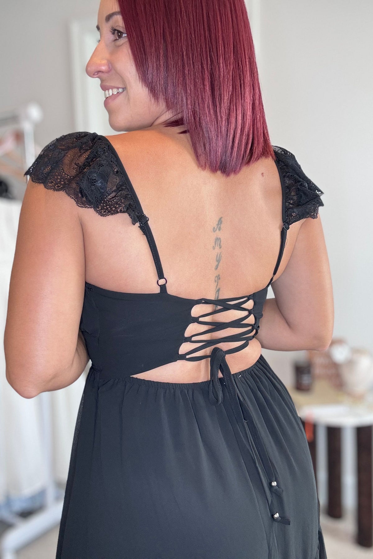 Lace open back maxi dress