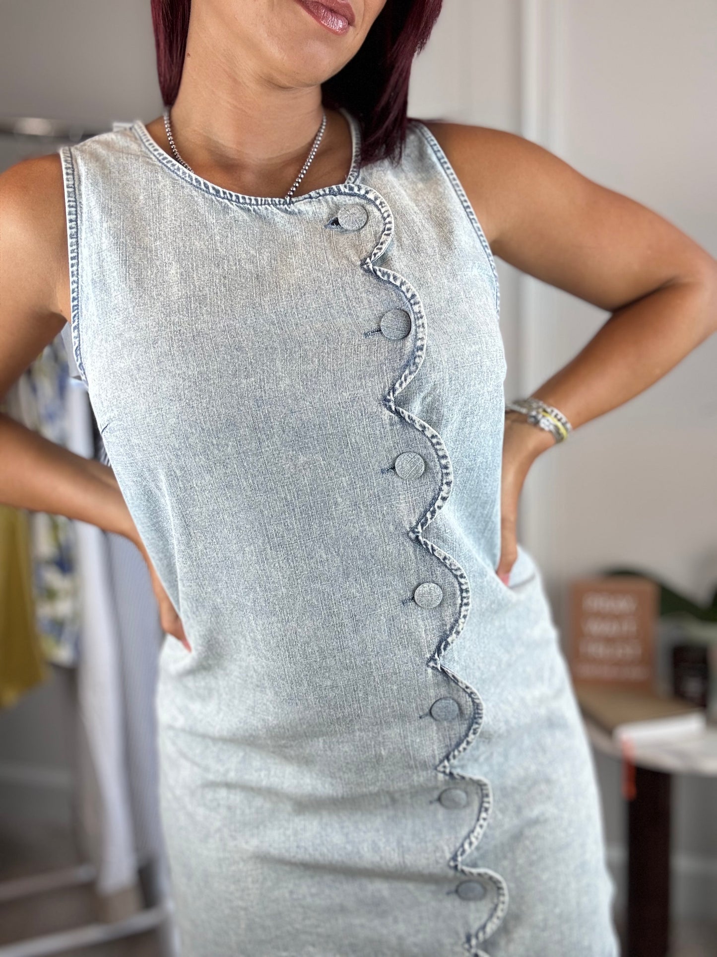 Scallop denim mini dress