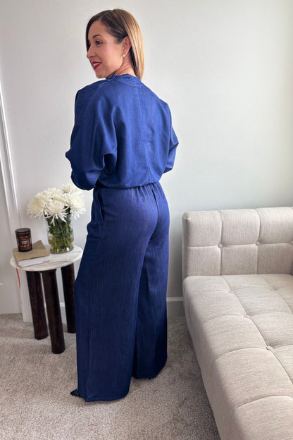 WRAP OVERSIZED TOP AND HIGH WAIST WIDE-LEG PANTS- MODEST FASHION