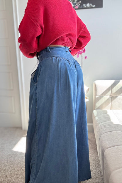 WIDE LEG CHAMBRAY PANTS