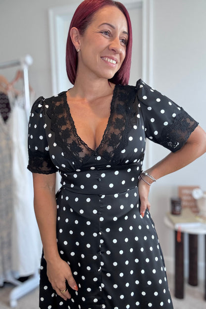 Lace Polka Dot print midi dress