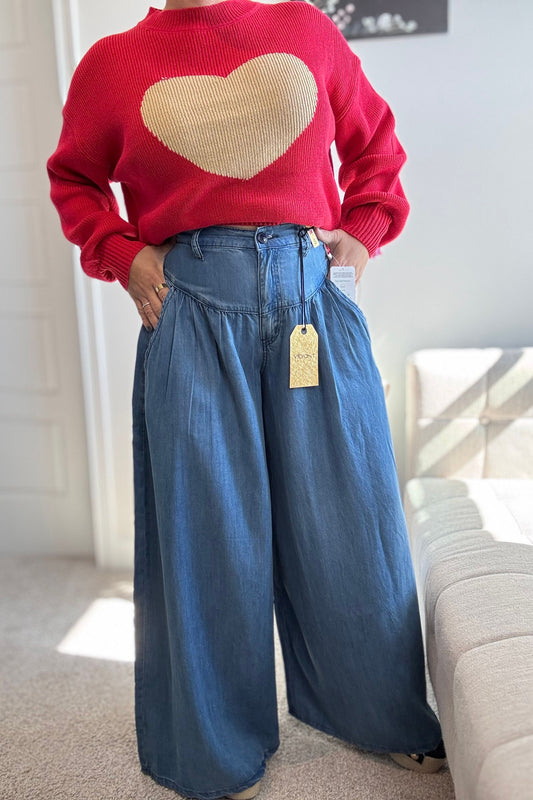 WIDE LEG CHAMBRAY PANTS