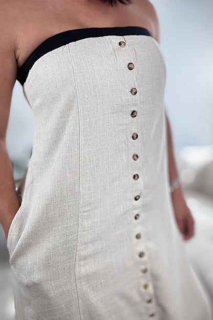 BEAUTY STRAPLESS BUTTON FRONT MAXI DRESS