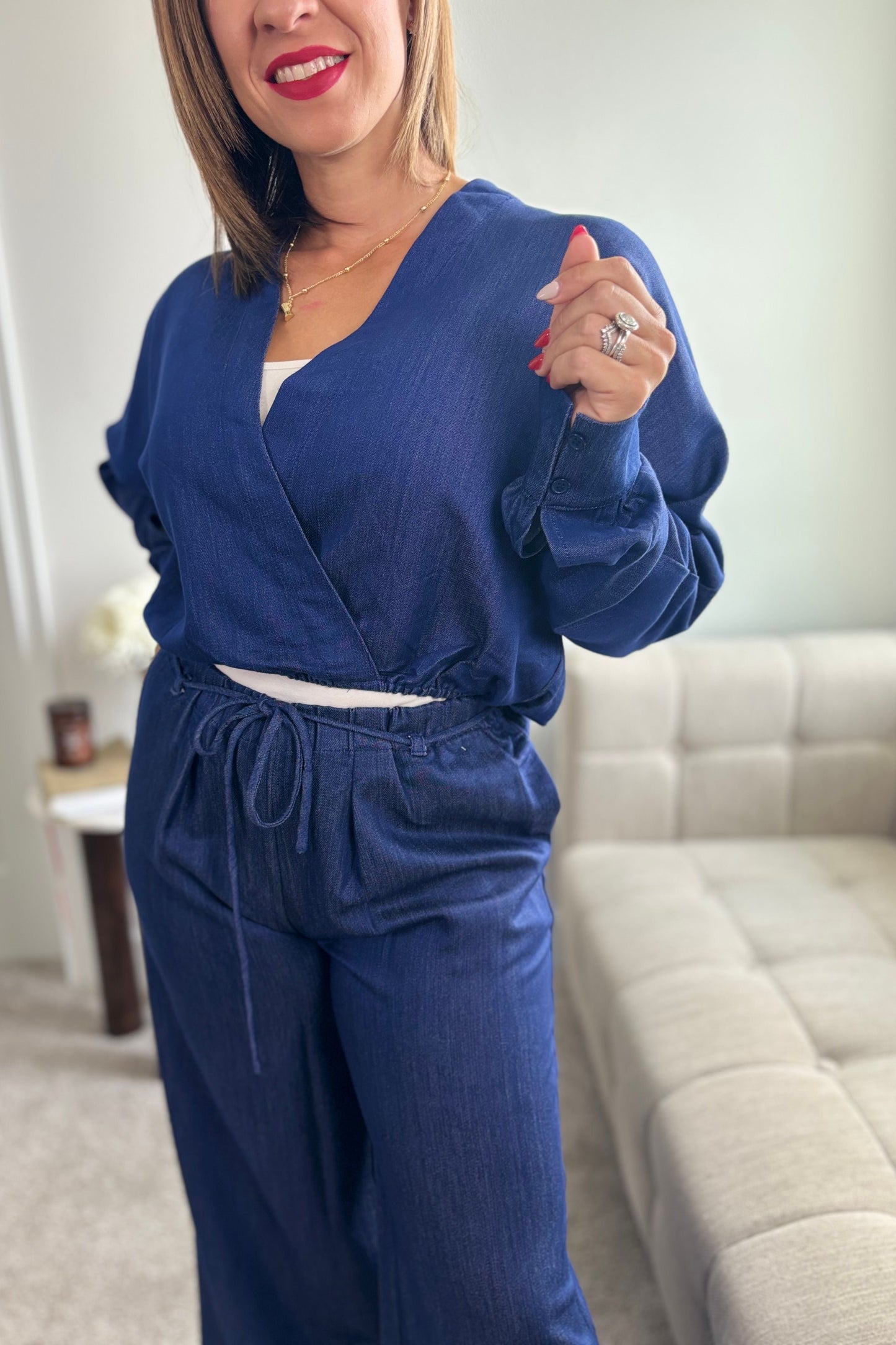 WRAP OVERSIZED TOP AND HIGH WAIST WIDE-LEG PANTS- MODEST FASHION