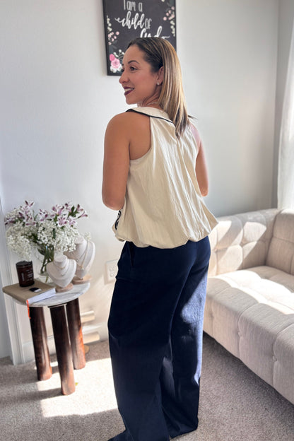 LIVING GRACE TOP-ABSTRACT DETAILS BEIGE TOP