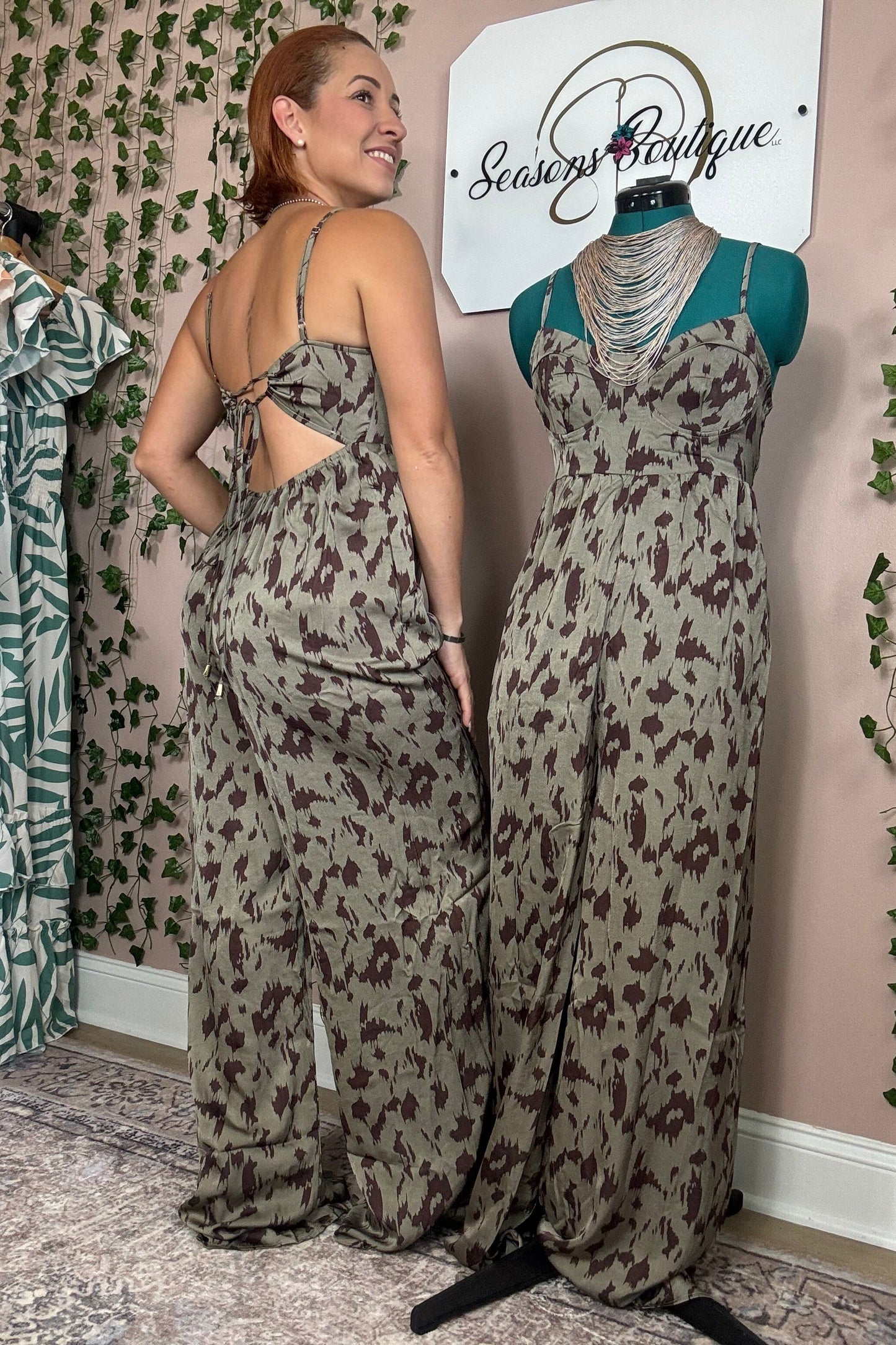 ANIMAL PRINT SATIN JUMPSUIT