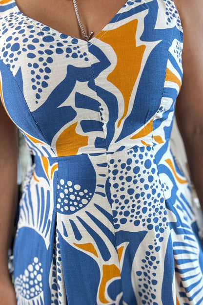 Printed Loose Fit V Neck Jumpsuit