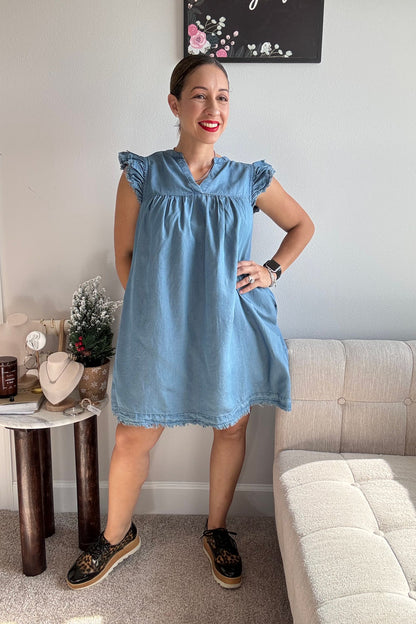 GRACEFUL DENIM MINI DRESS- TENCEL MINI DRESS