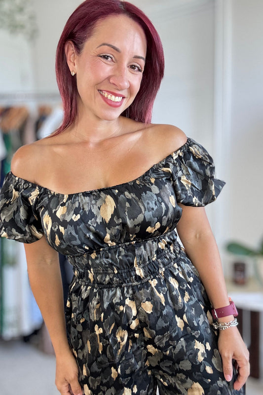 Digital Black and Gold Printed Jumpsuit