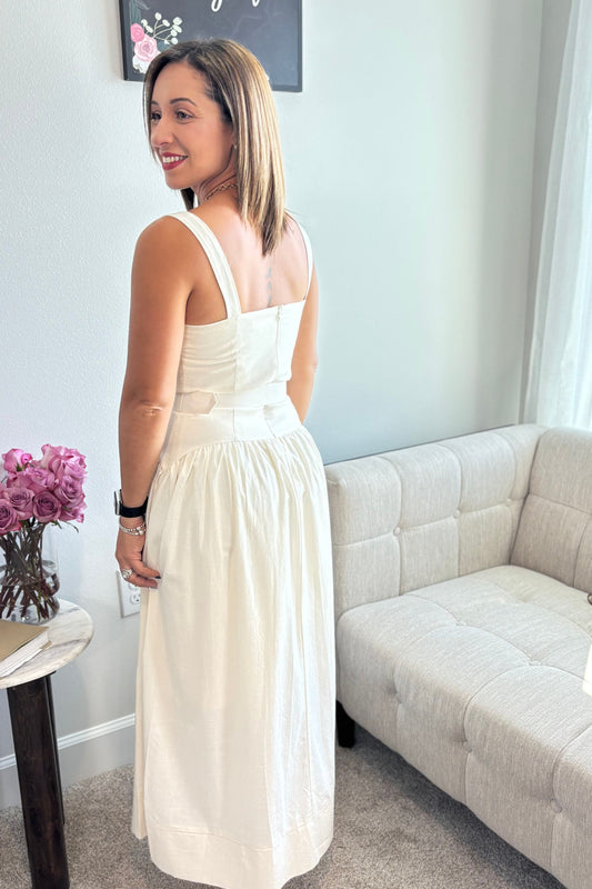 LIGHT BEIGE WITH BELT MIDI DRESS