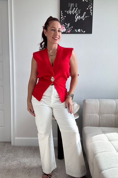 CLASSIC V-NECK KNIT VEST- ROJA