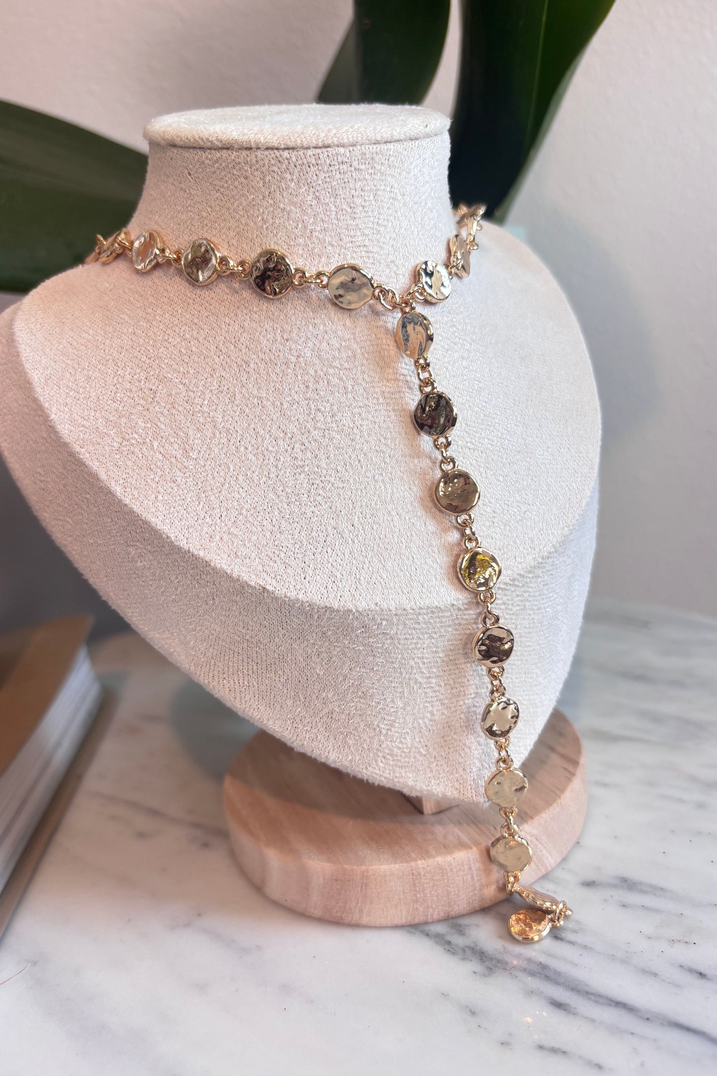 Metallic coins long chain necklace