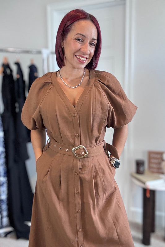 Bubble Sleeve Midi Dress