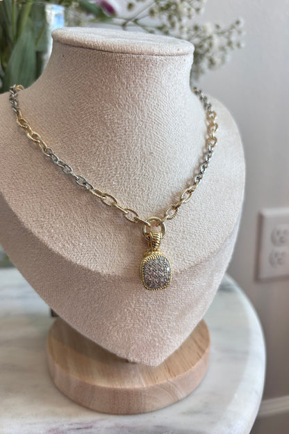 PRESENCIA CZ SQUARE PENDANT TWO-TONE NECKLACE – ELEGANT EVERYDAY ACCESSORY