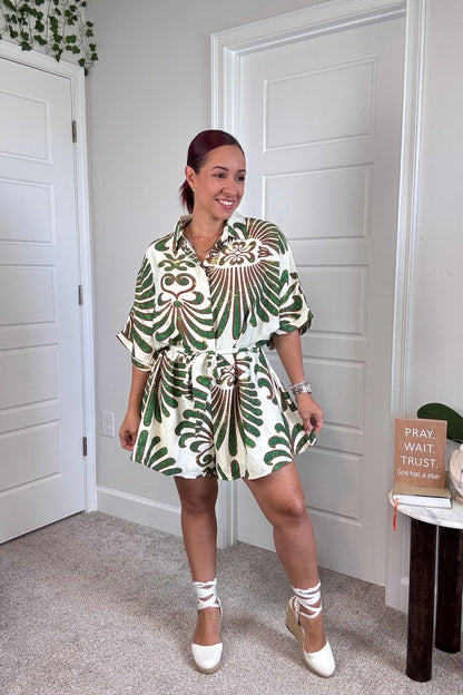 Printed Waist Tie Romper