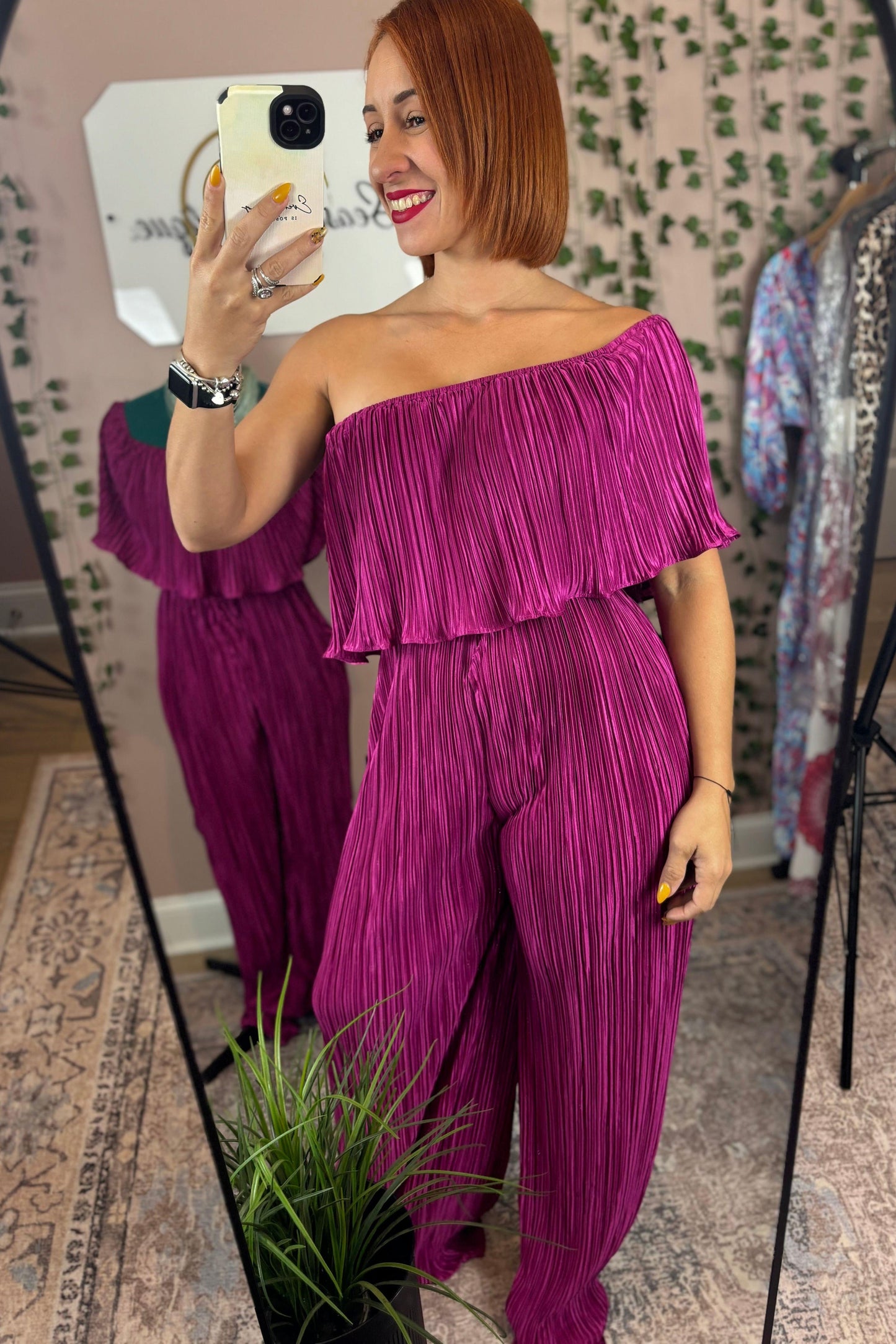 MAGENTA OFF SHOULDER JUMPSUIT