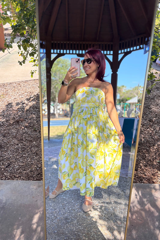 Lemon Print Midi Dress