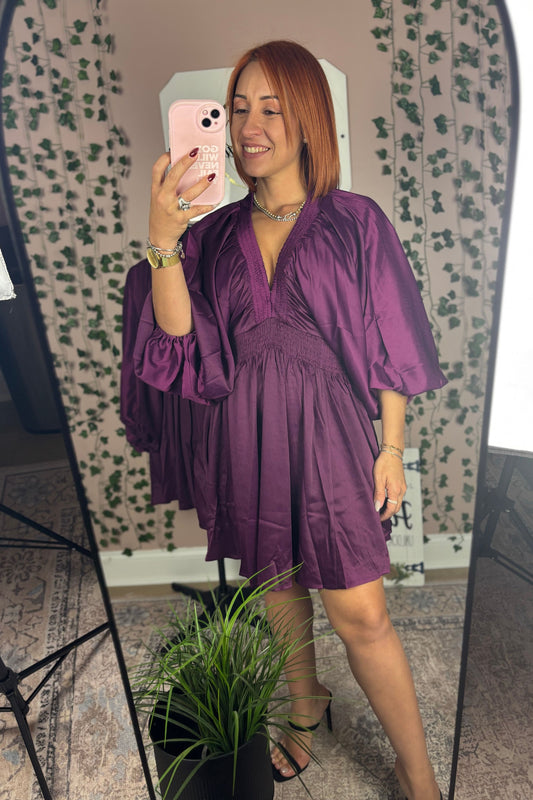 PLUM SATIN MINI DRESS